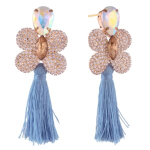 elegant butterfly shaped pastel Blue tassel earrings