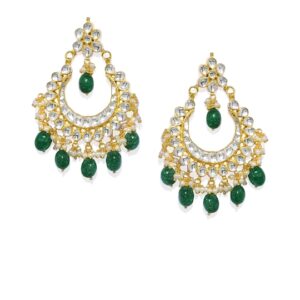 Gold-Toned Traditional Kundan & Pearl Chaandbali Earrings