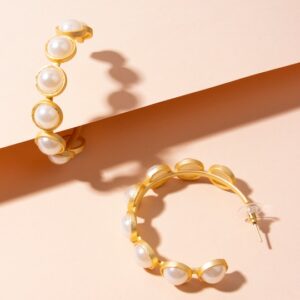 Gold-Toned & White Circular Half Hoop Earrings