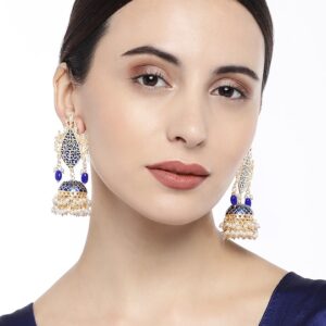 Gold-Toned & Blue Dome Shaped Jhumkas