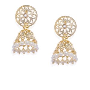 Gold-Toned & White Dome Shaped Jhumkas