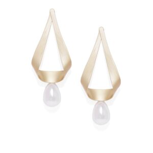 Gold-Toned & White Contemporary Drop Earrings
