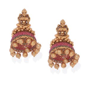Temple Inspired Ruby Jhumki Earrings for Women