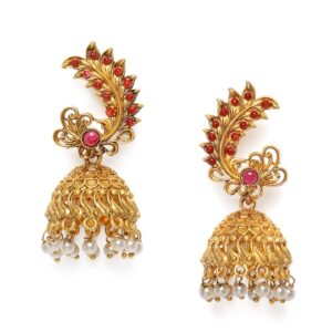 Antique Gold-Plated Studded Dome Shaped Jhumkas