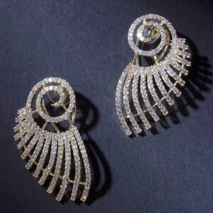 Gold-Plated AD Studded Oversized Contemporary Drop Earrings