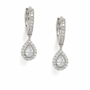 92.5 Sterling Silver-Plated American Diamond Studded Teardrop Shaped Drop Earrings