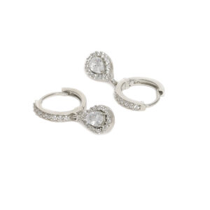 92.5 Sterling Silver-Plated American Diamond Studded Teardrop Shaped Drop Earrings