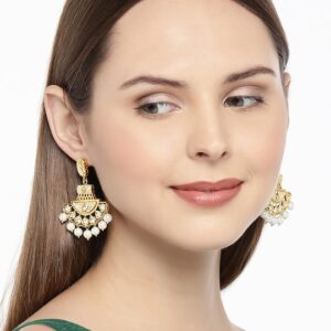 Women Gold-Toned & White Contemporary Drop Earrings