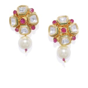 Women Gold-Toned & Red Contemporary Drop Earrings