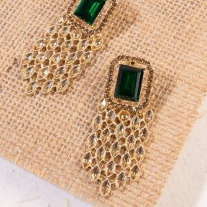 Gold Plated Emerald Studded Dangler Earrings for Women