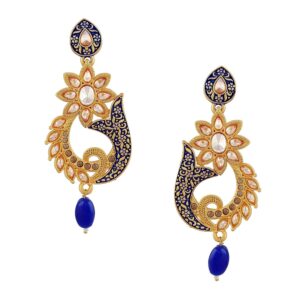 Antique Gold plated, Blue Enamel dangle earrings