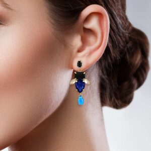 Stylish Black, Blue and White crystal drop earrings