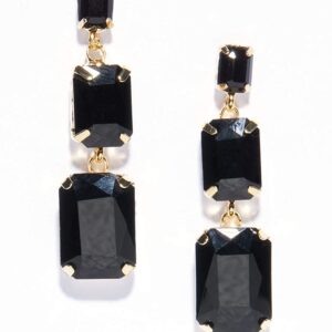 Gold Pated Layered Black Crystals Dangler Earrings for Women and Girls