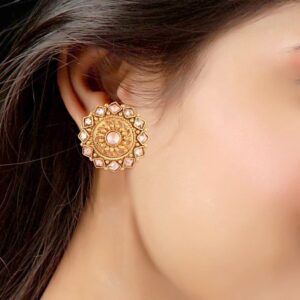 Rajwadi Inspired Studded Gold Plated Filigree Stud Earrings