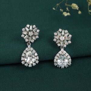 Silver-Toned Diamond Shaped Jhumkas Earrings