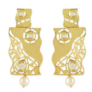 Gold Color Brass Material Geometrical filigree  Earrings
