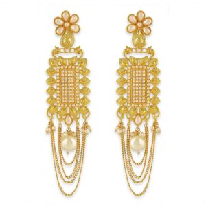 Gold Color Brass Material Pearl Earrings