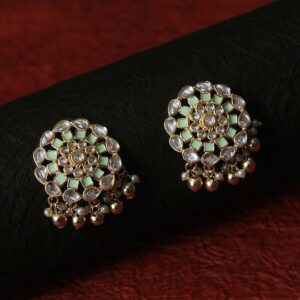 Green & Gold-Plated Enamelled Circular Studs