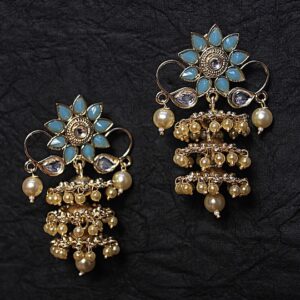 Blue & Gold-Plated Enamelled Circular Drop Earrings