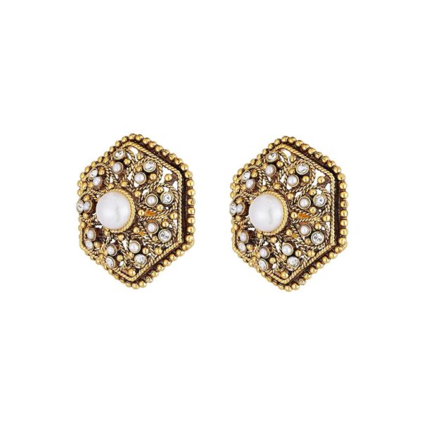 ER0617JS231GW -AccessHer Indian Traditional Antique Gold plated Flower Stud Earrings - access-her