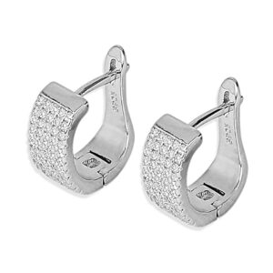 92.5 Sterling Silver Plated American Diamond Studded Delicate Hoop Earrings for Women