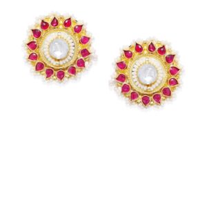 Gold-Toned & Red Circular Studs