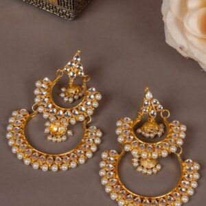 Gold-Toned Jadau Kundan Chaandbali Earrings with Pearl