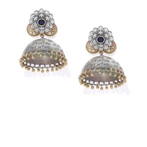 Silver-Plated & Gold-Toned Oxidised Dome Shaped Jhumkas
