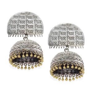 The ‘Nidar’ Jhumka Oxidised Silver and Gold Dual Plating for Women