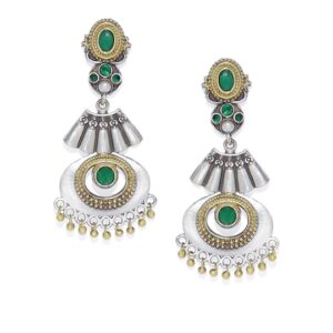 Silver-Plated Green Contemporary Drop Earrings