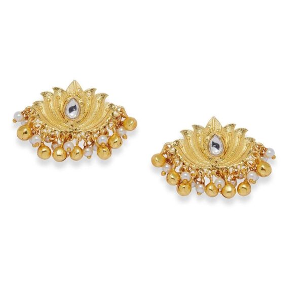 ER0918M1029P16 -ACCESSHER Kundan Stones Used Lotus shaped studs with gold drops - access-her