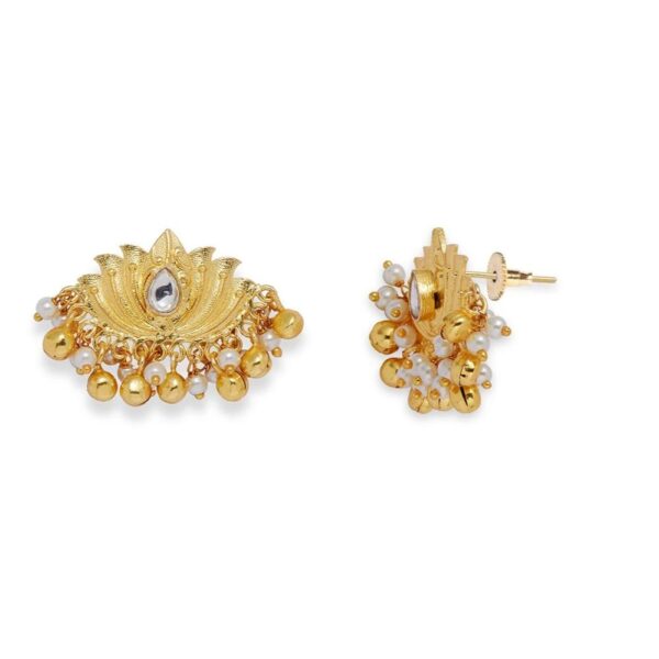 ER0918M1029P16 -ACCESSHER Kundan Stones Used Lotus shaped studs with gold drops - access-her