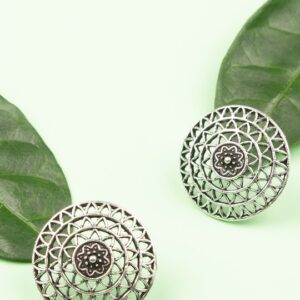 Oxidized Silver-Plated Oversized Circular Studs