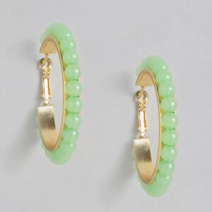 Gold-Plated & Green Circular Hoop Earrings