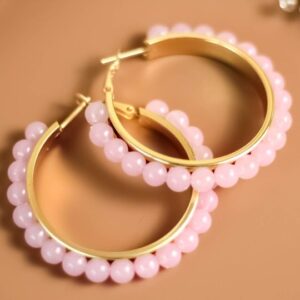 Gold-Plated & Pink Circular Hoop Earrings