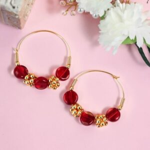 Gold-Plated Red Circular Hoop Earrings
