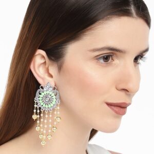Silver-Plated & Green Classic Drop Earrings