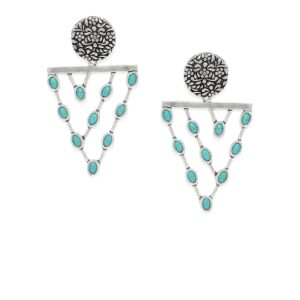 Silver-Plated & Green Emerald Stone Studded Classic Shaped Drop Earrings