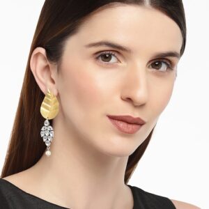 Silver gold Leafy drop earring with Jadau Kundan