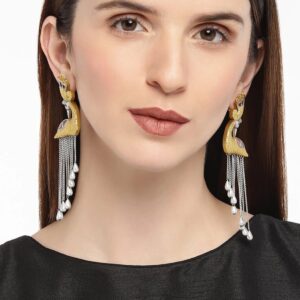 Two tone german silver peacock earrings