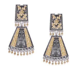 Silver-Toned & Gold-Toned Geometric Drop Earrings