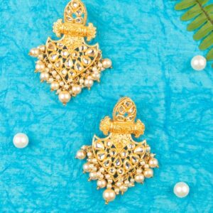 White Gold-Plated Lightweight Enamelled Kundan Classic Drop Earrings
