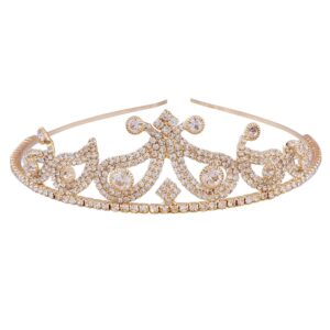 AccessHer Wedding Collection, Rhinestone Studded Golden Metal Hair Band Crown Hair Accessory for Girls and Women- HB0118GC9106GW