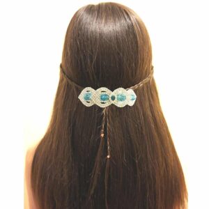 Rhinestones and Crystal Blue Beads Embellished Hair Barrette Buckle Clip for Women