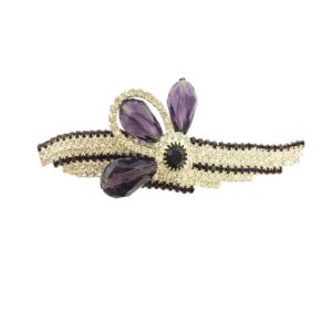 Rhinestones and Purple Crystal Beads Embellished Hair Barrette Buckle Clip for Women