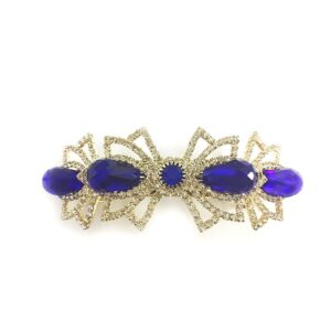 Rhinestones and Blue Crystal Beads Embellished Hair Barrette Buckle Clip for Women