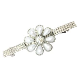 Silver Plated Pearls and Rhinestones Embellished Hair Barrette Buckle Clip for Women