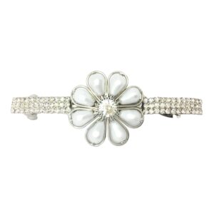 Silver Plated Pearls and Rhinestones Embellished Hair Barrette Buckle Clip for Women