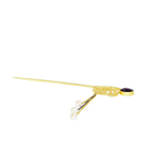 Matt Gold Finish Hair Stick Embellished with Pearls and Purple Stone for Women