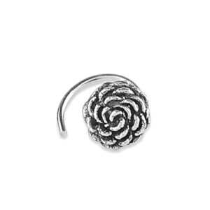 92.5/925 Sterling Silver Trendy Oxidised Rose Nose Pin for Women